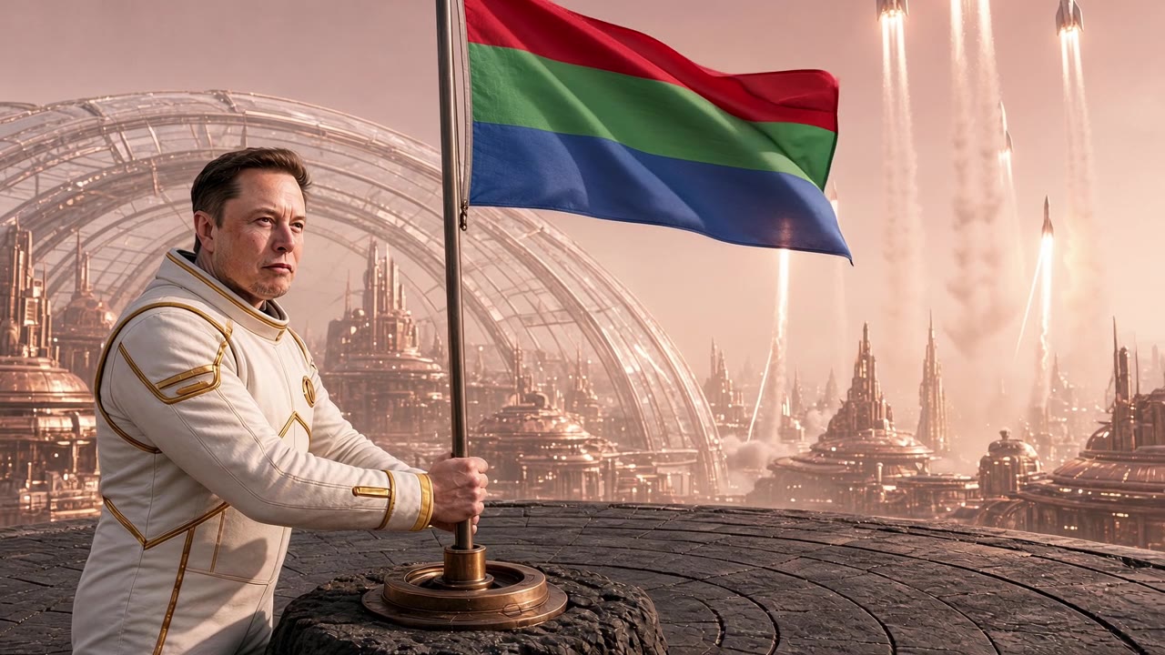 Elon Musk planting the Mars flag at Termion